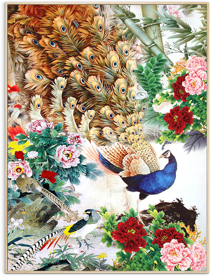 tranh chim cong va hoa mau don pncl0855 wd